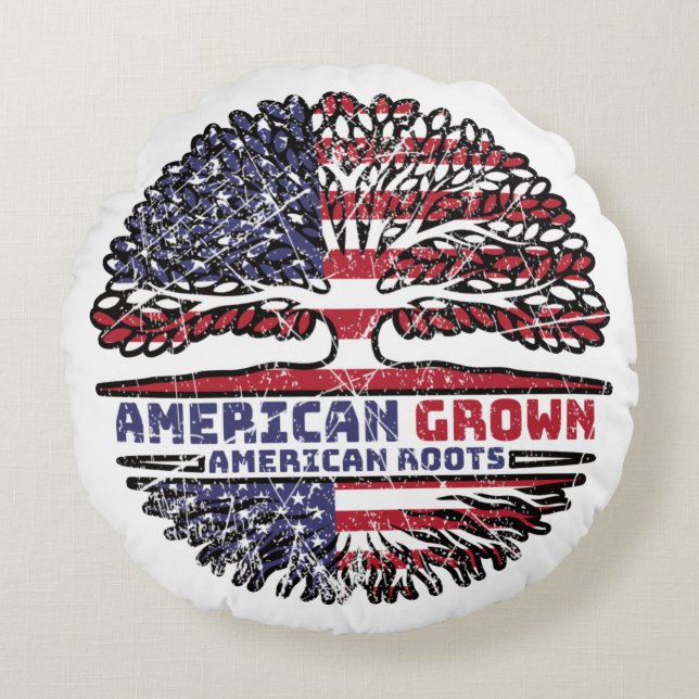 US American USA United States America Tree Roots Rond Kussen (Voorkant)