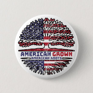US American USA United States America Tree Roots Ronde Button 5,7 Cm