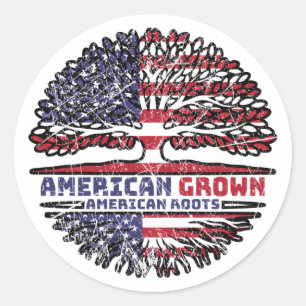 US American USA United States America Tree Roots Ronde Sticker