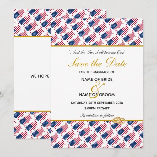 US AMERIKA Speciale Evenement Huwelijksfeest Save The Date (Voorkant / Achterkant)