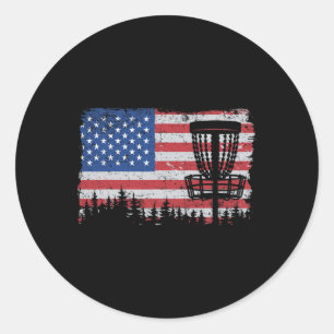 Us Amerikaanse Vlag Disc Golf Mand Frisbee Vintage Ronde Sticker