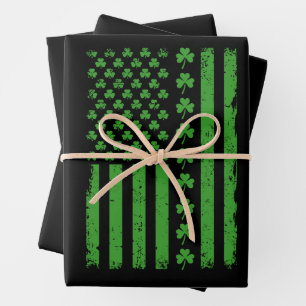 US Amerikaanse Vlag Klaver St Patricks dag Inpakpapier Vel