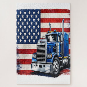 US Amerikaanse Vlag Semi Truck Bestuurder Legpuzzel