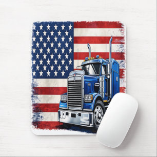 US Amerikaanse Vlag Semi Truck Bestuurder Muismat
