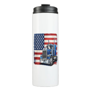 US Amerikaanse Vlag Semi Truck Bestuurder Thermosbeker