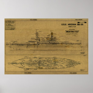 US ARIZONA Battleship Blueprint 1934 Poster