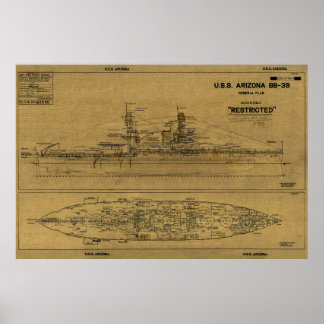 US ARIZONA Battleship Blueprint 1934 Poster