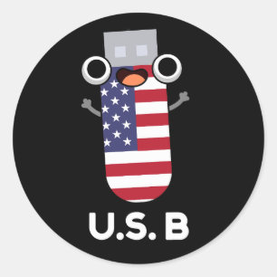 US B Funny United States Pun Dark BG Ronde Sticker