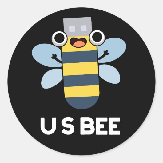 US Bee Funny USB Technical Pun Dark BG Ronde Sticker (Voorkant)