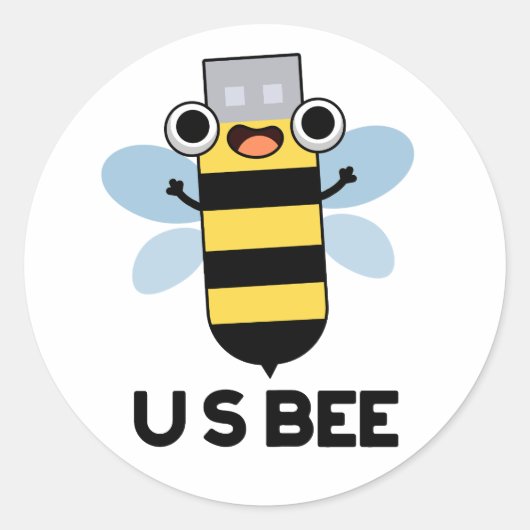 US Bee Funny USB - Technisch woordspun Ronde Sticker (Voorkant)