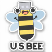US Bee Funny USB - Technisch woordspun Sticker (Voorkant)