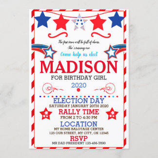 US BIRTHDAY GIRL ELECTION BIRTHDAY INVITATION KAART