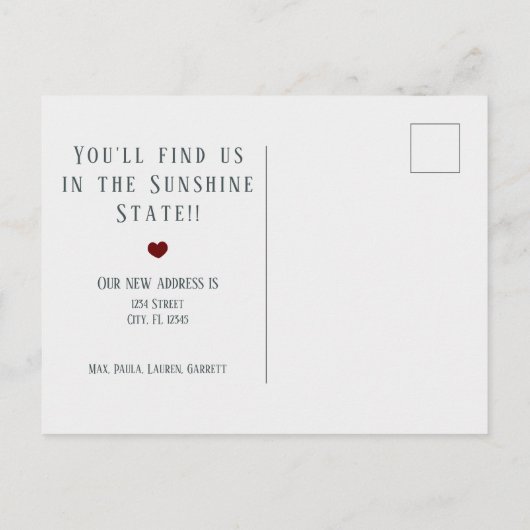 US Blue Linen and Heart Moving Announter Aankondigingskaart (Achterkant)