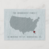 US Blue Linen and Heart Moving Announter Aankondigingskaart (Voorkant)