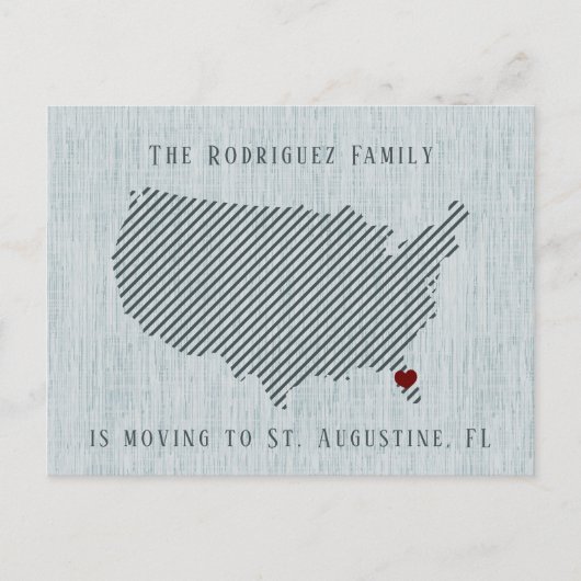 US Blue Linen and Heart Moving Announter Aankondigingskaart (Voorkant)