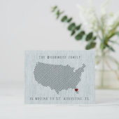 US Blue Linen and Heart Moving Announter Aankondigingskaart (Staand voorkant)