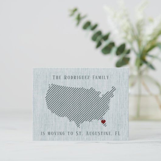 US Blue Linen and Heart Moving Announter Aankondigingskaart (Staand voorkant)