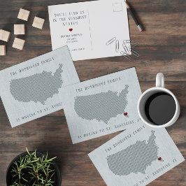 US Blue Linen and Heart Moving Announter Aankondigingskaart