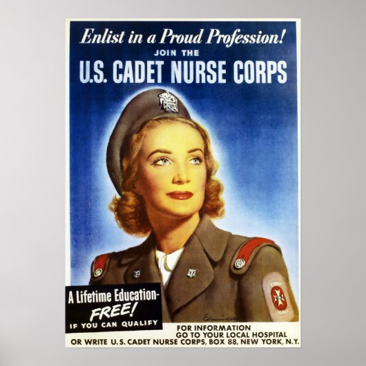 US Cadet Nurse Corps US War Recruitment Propaganda Poster (Voorkant)