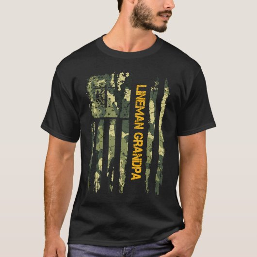 US Camo Flag Proud Electric Cable Lineman Grandpa T-shirt (Voorkant)