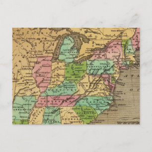 US, Canada Hand Colored Atlas Map Briefkaart