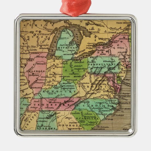 US, Canada Hand Colored Atlas Map Metalen Ornament (Voorkant)
