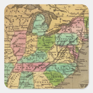 US, Canada Hand Colored Atlas Map Vierkante Sticker