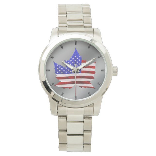 US/Canada Watch Canadian USA Flag Wrist Watch Watc Horloge (Voorkant)