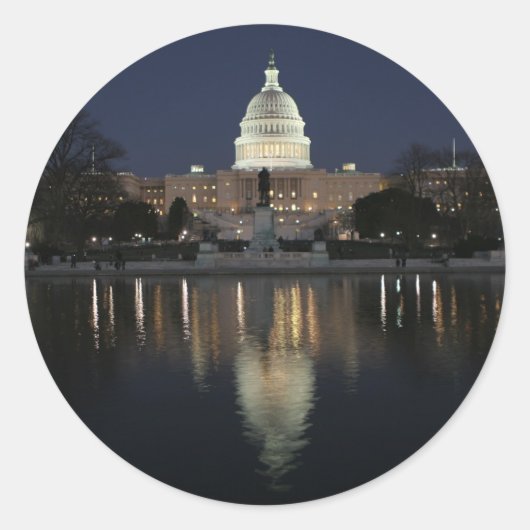 US Capitol Building Night Ronde Sticker (Voorkant)