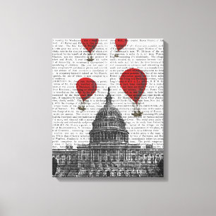 US Capitol Building Red Hot Air Luchtballonnen Canvas Afdruk