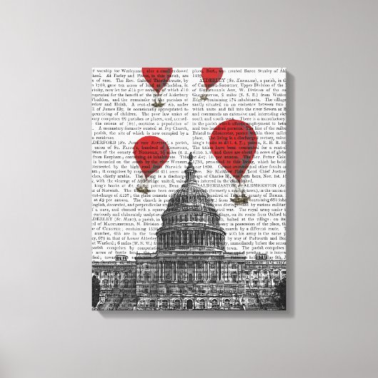 US Capitol Building Red Hot Air Luchtballonnen Canvas Afdruk (Voorkant)