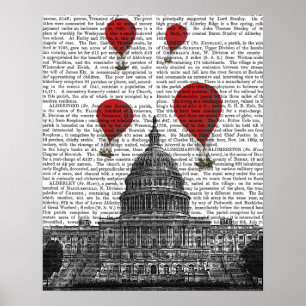 US Capitol Building Red Hot Air Luchtballonnen Poster