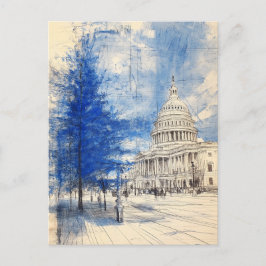 US Capitol Hill Kerstboom Illustratiekaart Feestdagenkaart