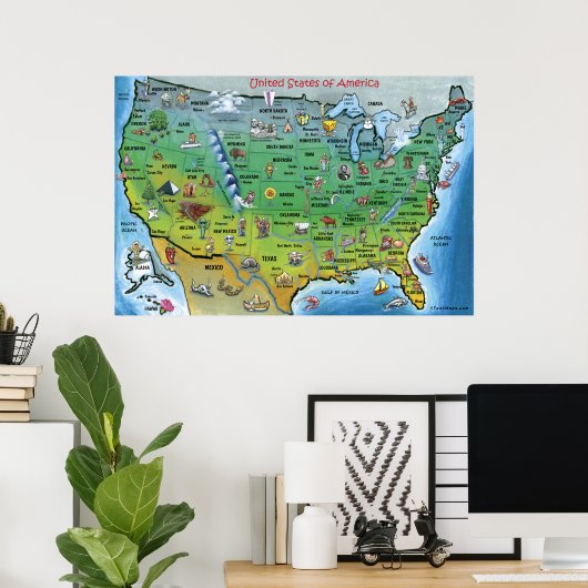US Cartoon Map HUGE Poster (Thuiskantoor)
