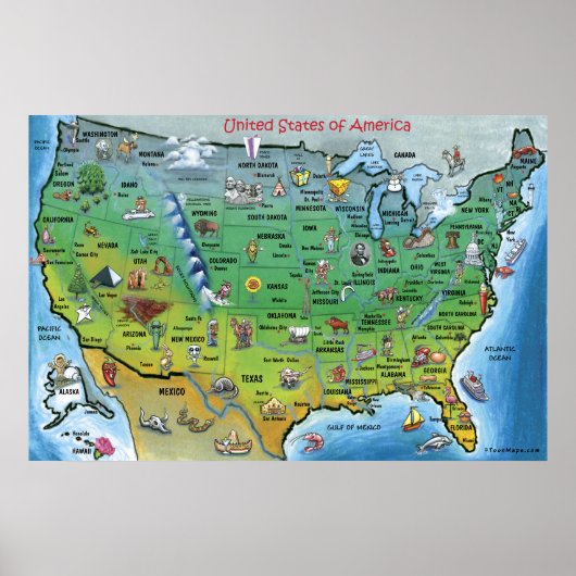 US Cartoon Map HUGE Poster (Voorkant)