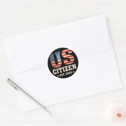 US Citizen EST 2025 Amerikaanse vlag Nieuw burgers Ronde Sticker (Envelop)