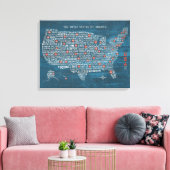 US City Map on Wood Blue Canvas Afdruk (Insitu (Woonkamer))