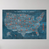 US City Map on Wood Blue Poster (Voorkant)