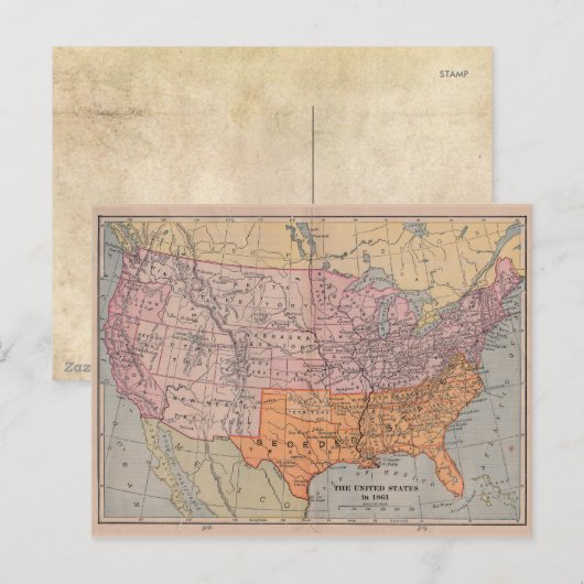  US Civil War Era Map 1861 Briefkaart (Voorkant / Achterkant)