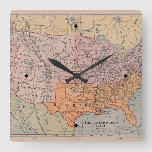  US Civil War Era Map 1861 Vierkante Klok (Voorkant)