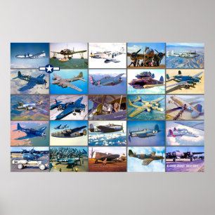 US COMBAT VLIEGTUIG - TWEEDE WERELDOORLOG "MONTAGE POSTER