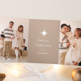 Us een kind is geboren Fotocollage Kerstmis Drieluik Wenskaart