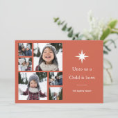 Us een kind is geboren Fotocollage Kerstmis Feestdagenkaart (Staand voorkant)