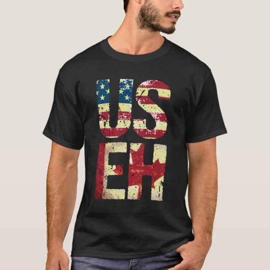 US EH America Canada Vlag Grappig Amerikaans Canad T-shirt (Voorkant)