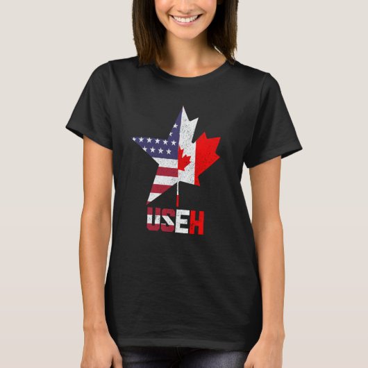 US Eh Canada Canadian American Flag Pride Patrioti T-shirt (Voorkant)