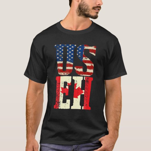 US EH Funny Canada American Flag Canadian Meme Quo T-shirt (Voorkant)