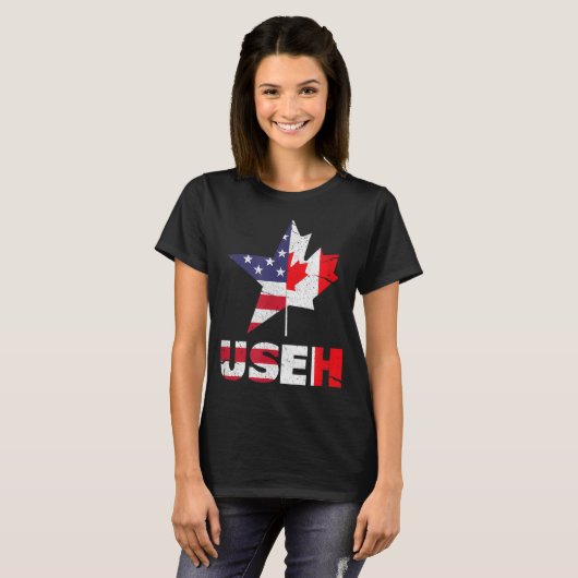 US EH Funny Canada American Flag T-shirt (Voorkant volledig)