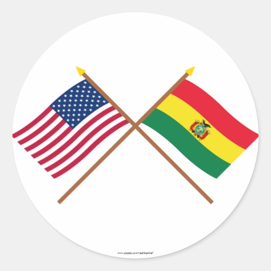 US en Bolivia gekruiste vlaggen Ronde Sticker (Voorkant)