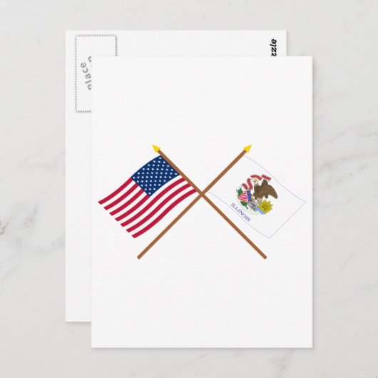 US en Illinois Crossed Flags Briefkaart (Voorkant / Achterkant)