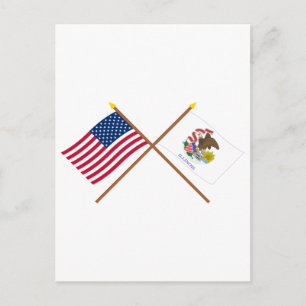 US en Illinois Crossed Flags Briefkaart